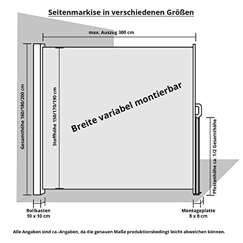 casa pura® Seitenmarkise Schwarz 200×300 cm - 4