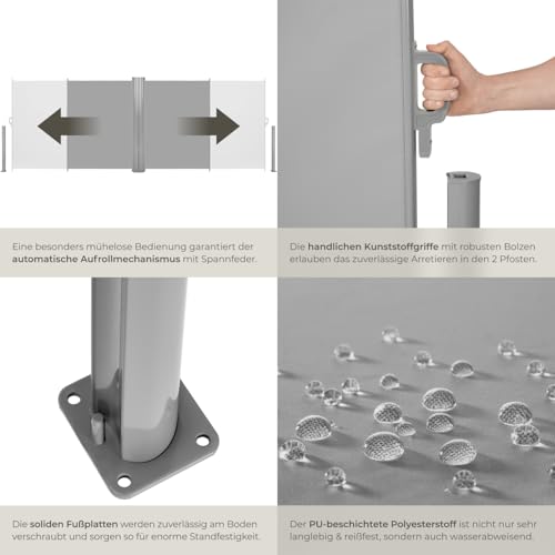 TecTake Doppel-Seitenmarkise Grau 200×600 cm - 5