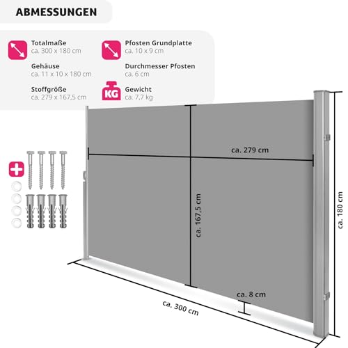 TecTake Seitenmarkise Grau 180×300 cm - 6