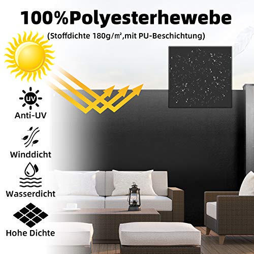 CCLIFE Seitenmarkise Schwarz 160×300 cm - 4