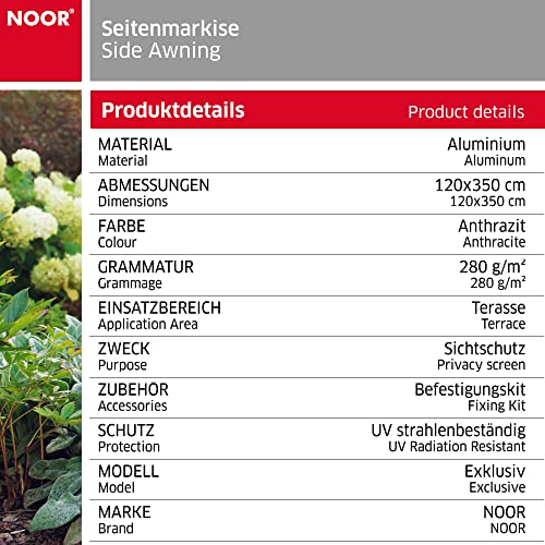 NOOR Seitenmarkise 120×350 cm anthrazit - 4