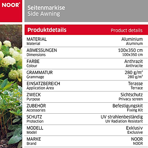 NOOR Seitenmarkise 100×350 cm anthrazit - 4