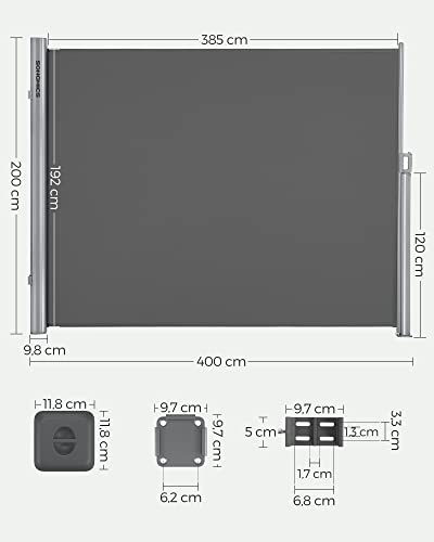 SONGMICS Seitenmarkise 200 x 400 cm grau - 2